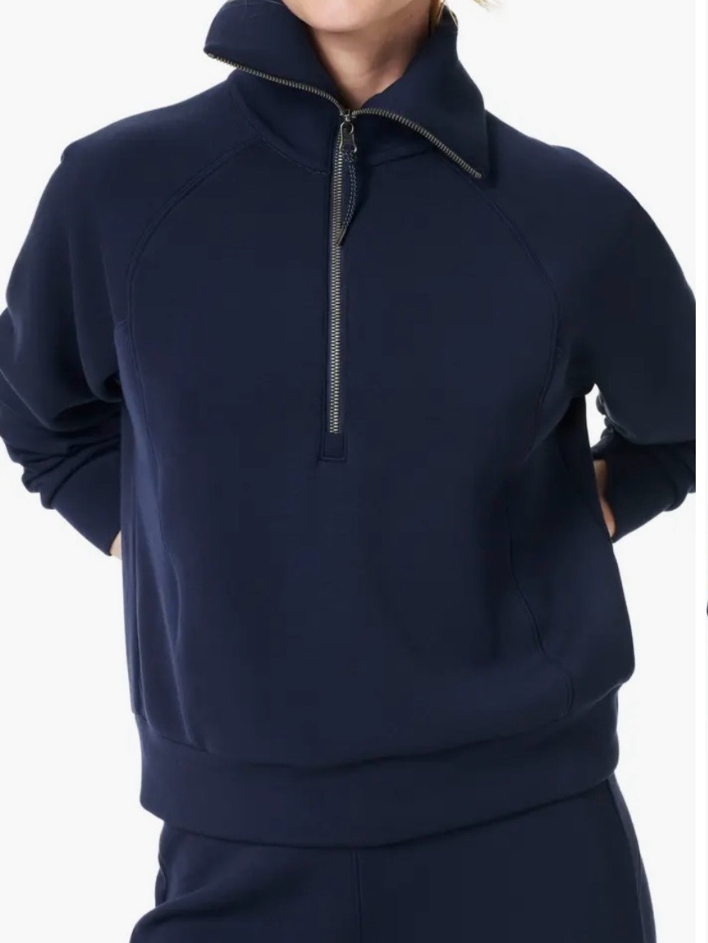 SPANX navy blue Half-Zip Pullover Sweatshirt